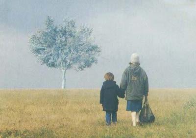 Image of children walking towards a tree