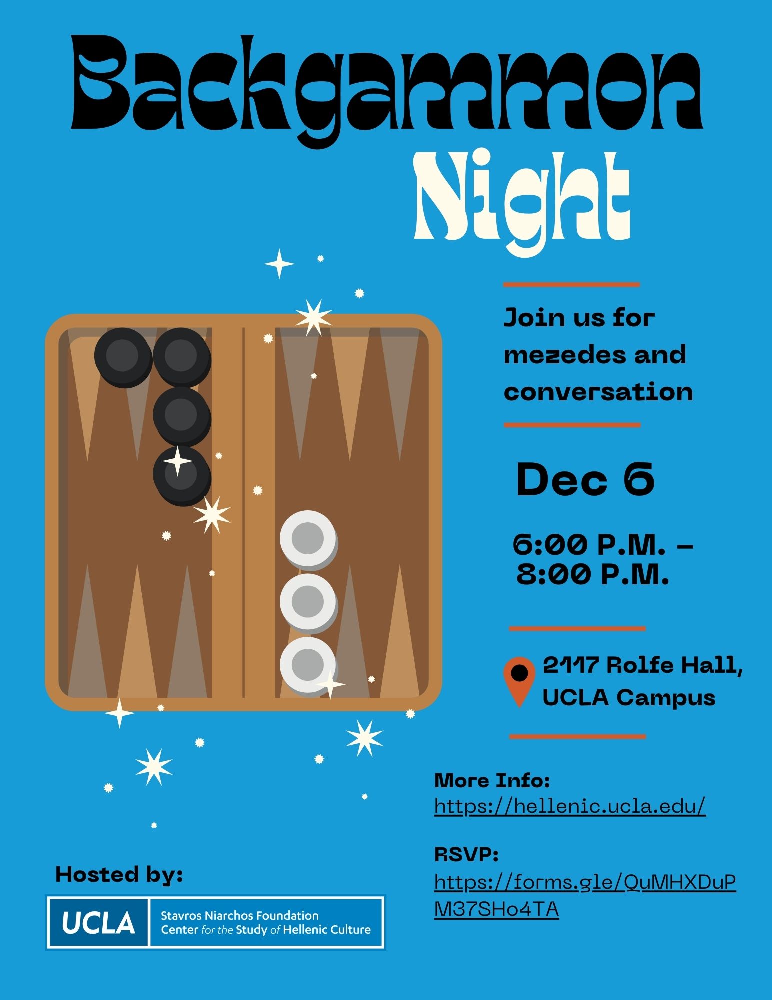 Flyer for Backgammon night on Dec 6