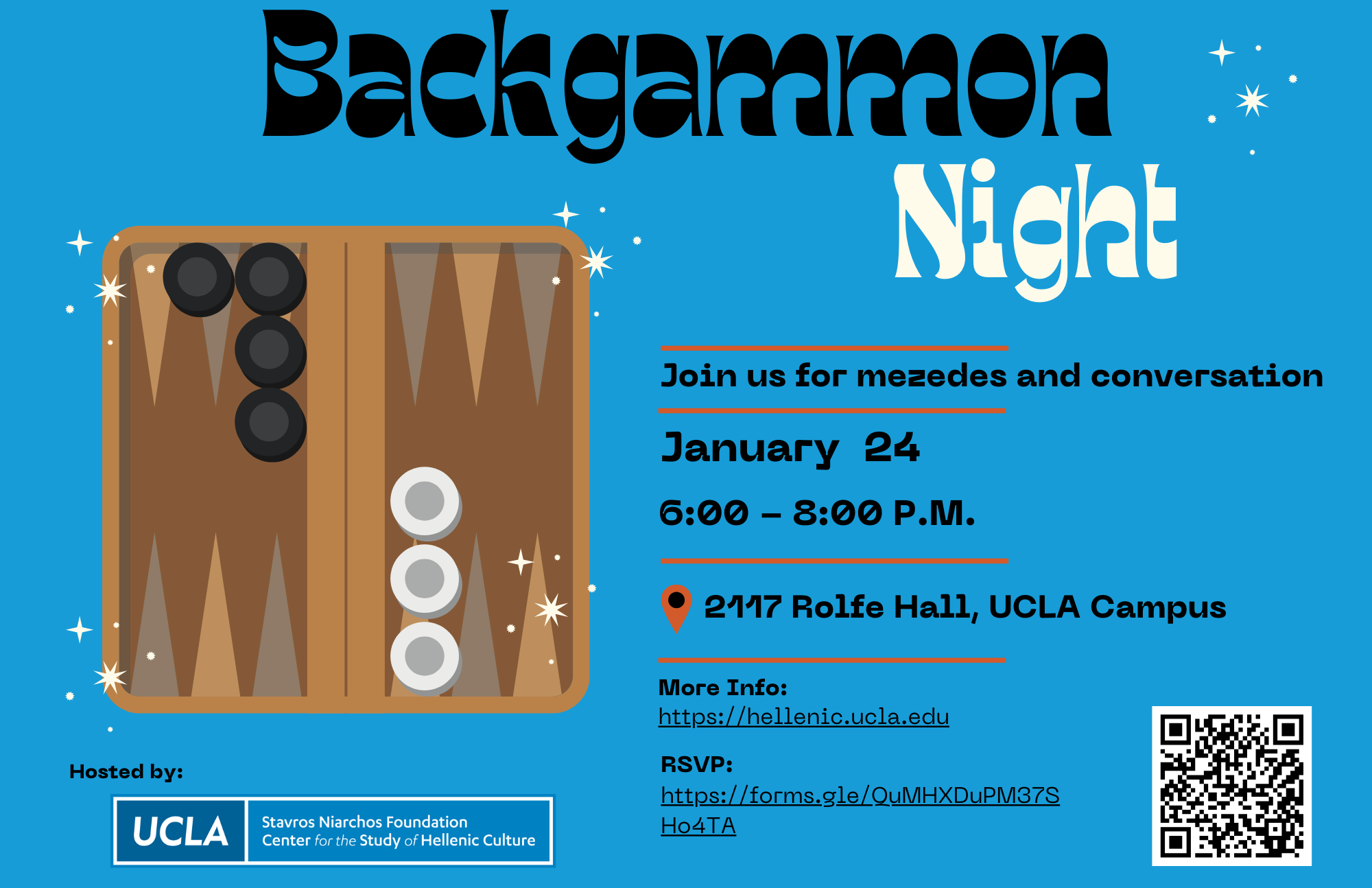 Flyer for Backgammon Night on January 24, 2025