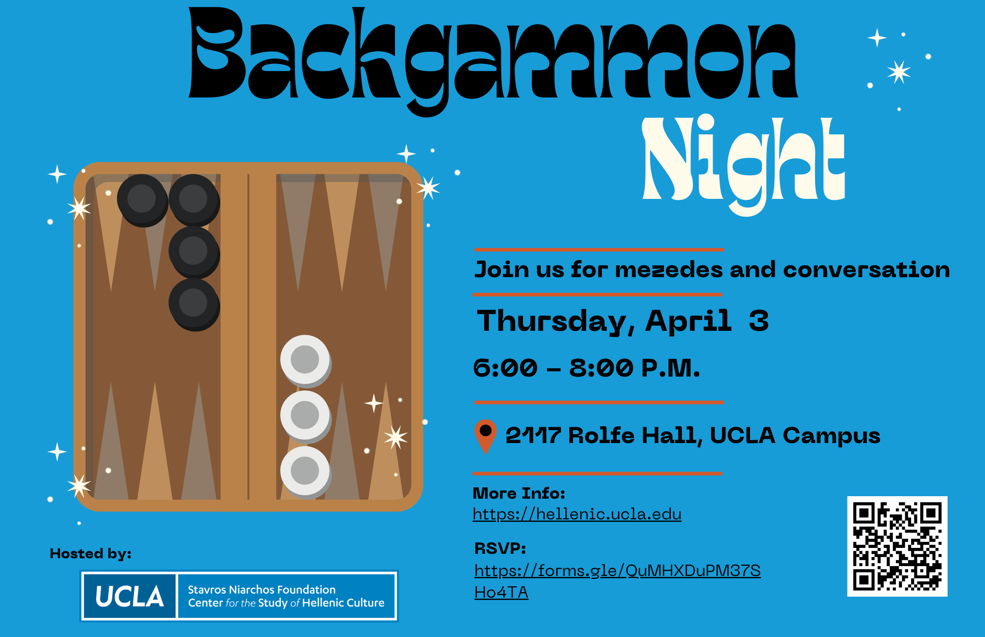 Flyer for Backgammon Night - April 3