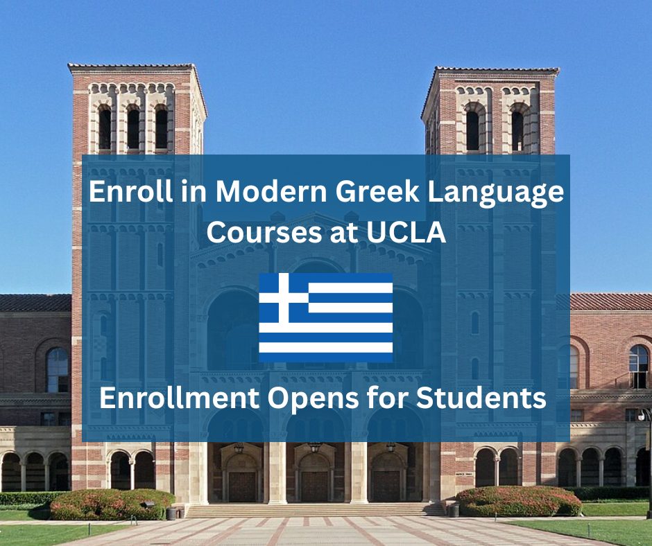 Poster advertising Modern Greek Language Courses at UCLA