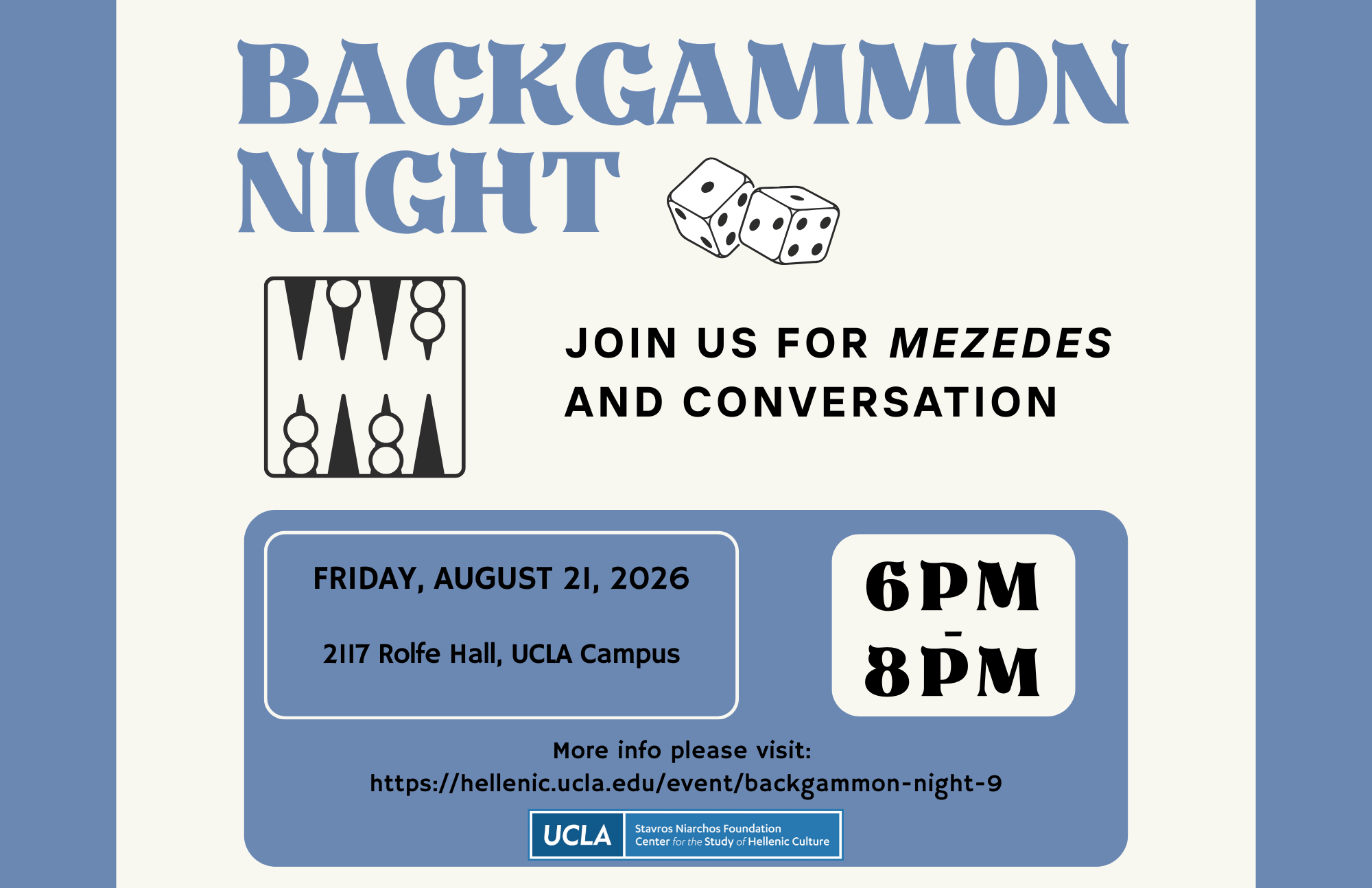 Backgammon Night August 21, 2026 Flyer