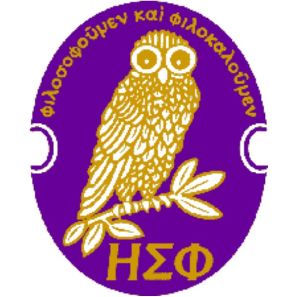 Eta Sigma Phi logo: a gold owl perched on an olive branch against a purple oval.